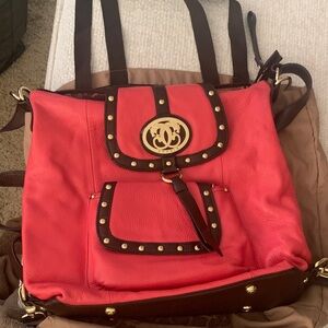 Sharif tangerine and Brown Leather Backpack